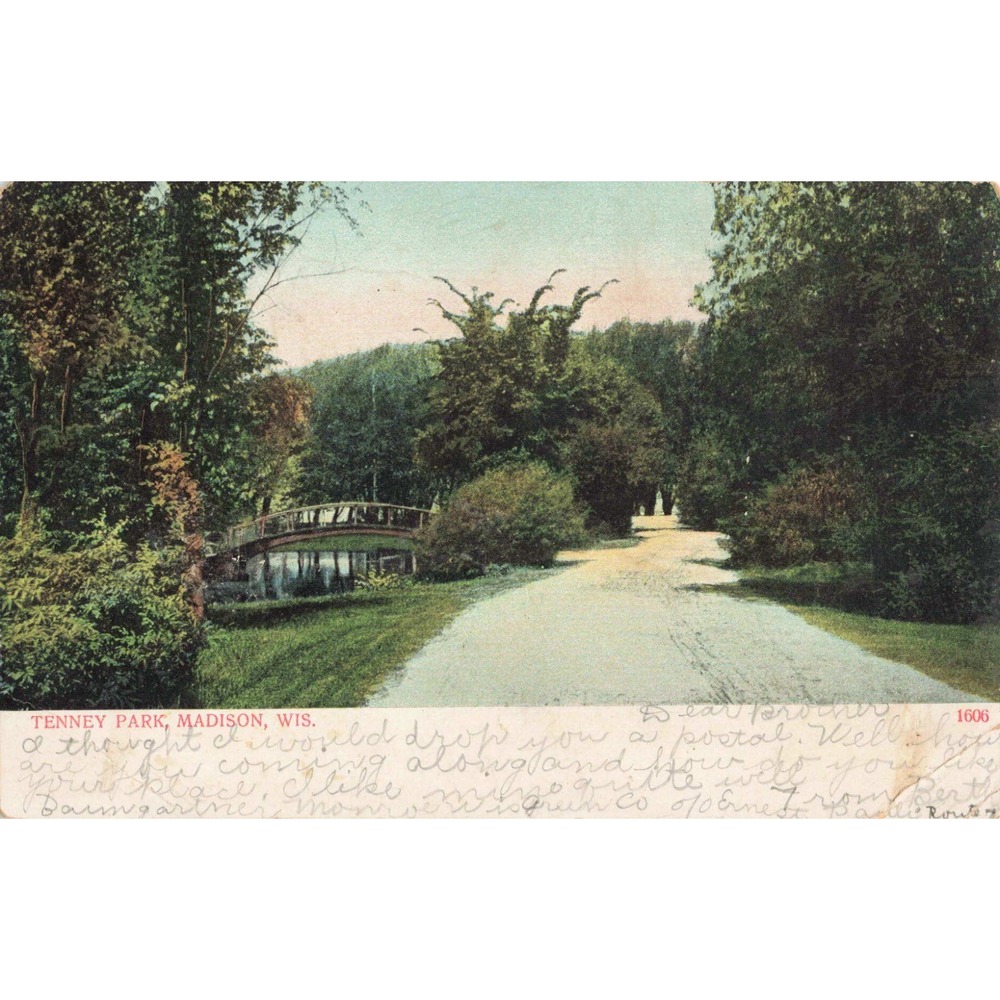 Vintage 1907 Tenney Park Madison Wisconsin RPPC Postcard Bridge Bosselman - Picture 1 of 2